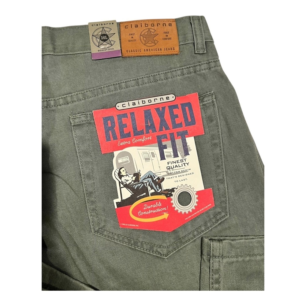 Vintage 90s‎ Claiborne Men's Relaxed Fit Jeans Olive Green Comfort 36L USA NWT